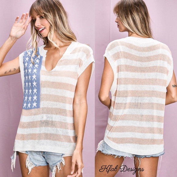LAST V Neck American Flag Lightweight Sweater! - Picture 3 of 7